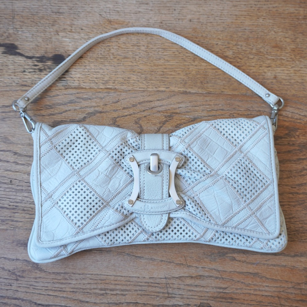 B. Makowsky Small Shoulder Bag Clutch Cream Patchwork Leather Clutch Grunge
